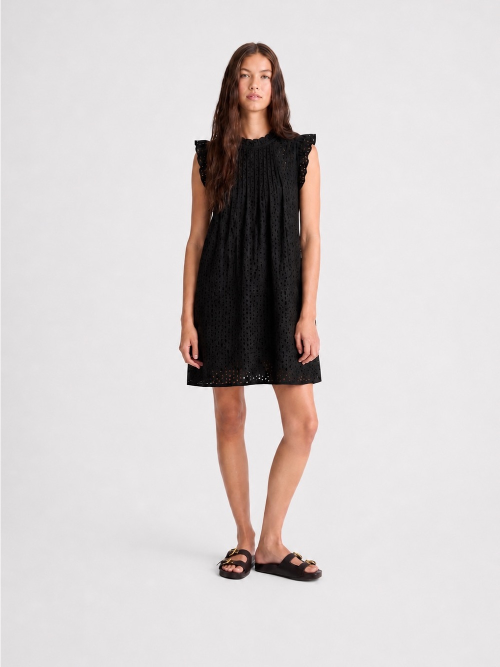 Madewell Women's Black 100% Cotton Ruffle Sleeve Eyelet Dress Sz. XS